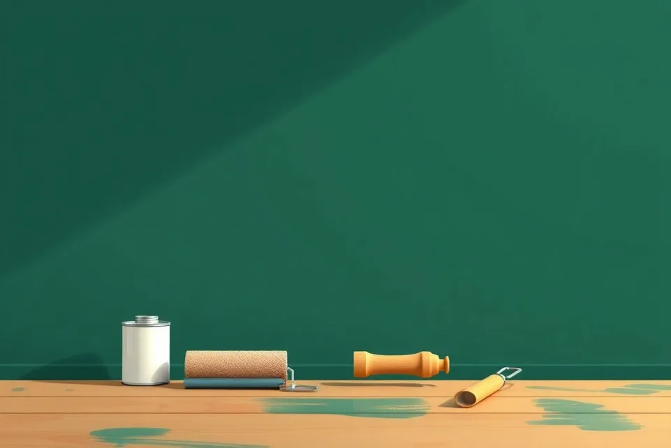 Outils de peinture disposés dans l'ordre des étapes du chantier